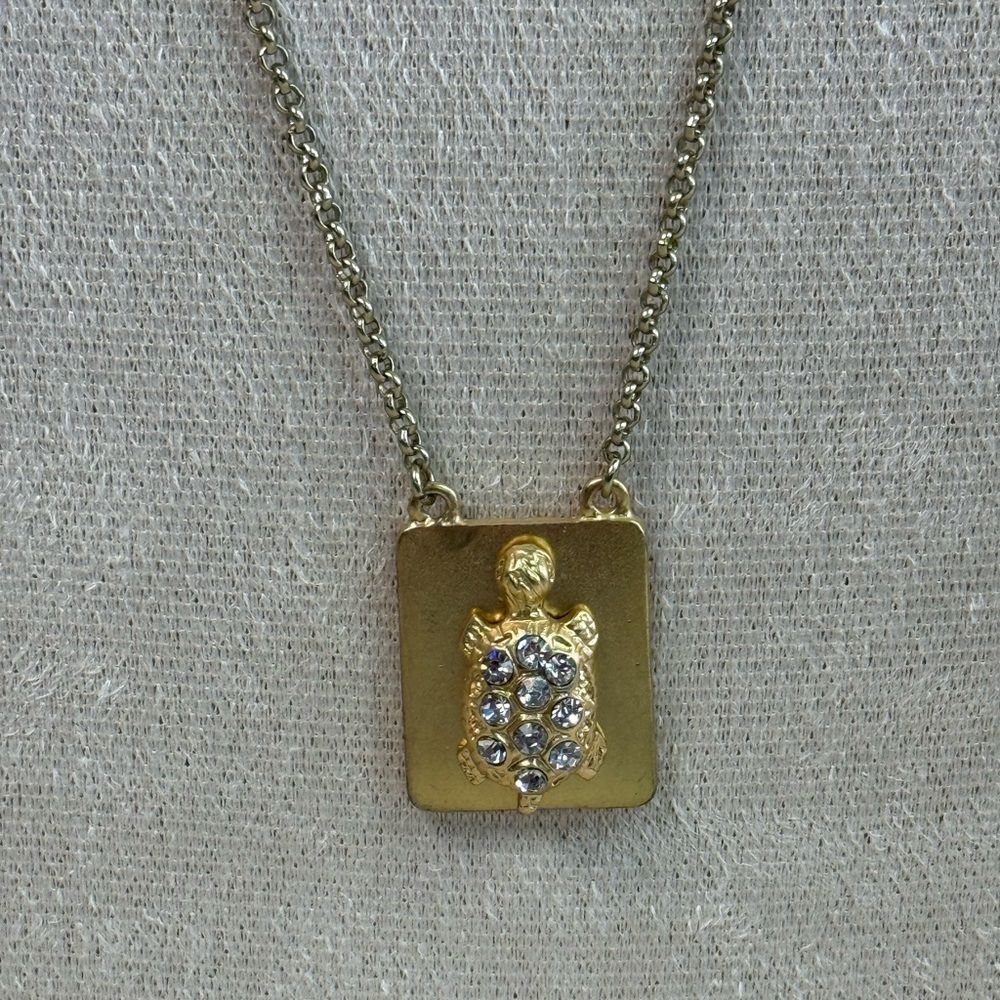 J Crew Gold Crystal Turtle Necklace